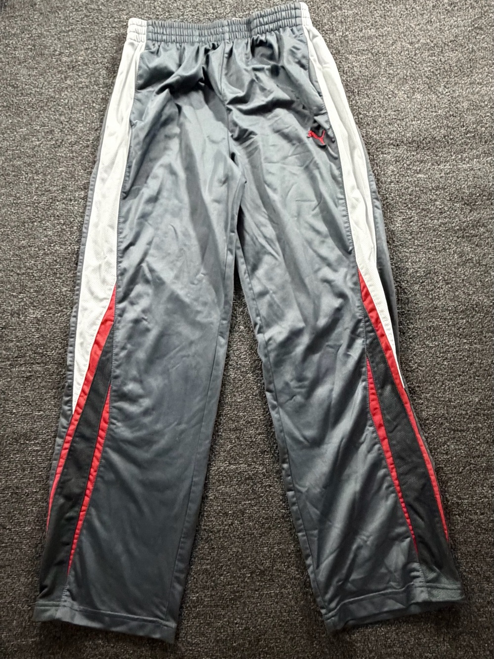 Puma Gray Track Pants with White and Red Trim